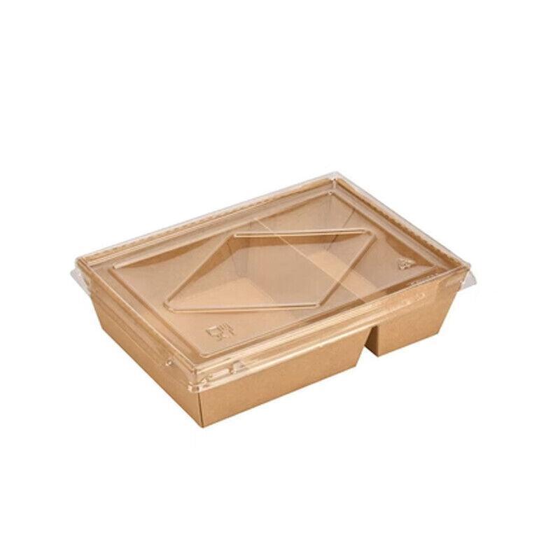 200PCS Kraft Paper Lunch Boxes - 1200ml Takeaway Food Containers with PET Lid