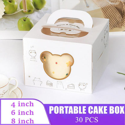 30PCS Bear Portable Cake Boxes Display Window Packing Case Party with Handle Birthday - 6 inch