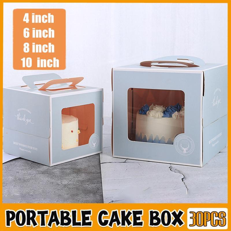 30PCS Grey Portable Cake Boxes Display Window Packing Case with Handle Birthday - 6 inch - SuperSaverAU - view 1