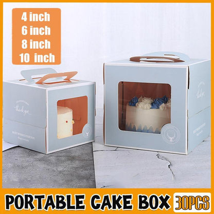 30PCS Grey Portable Cake Boxes Display Window Packing Case with Handle Birthday - 6 inch