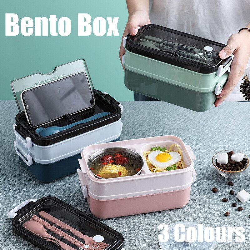 Bento Box Lunch Containers Food Microwave Stainless Portable Dinnerware Au - Pink - SuperSaverAU - view 1