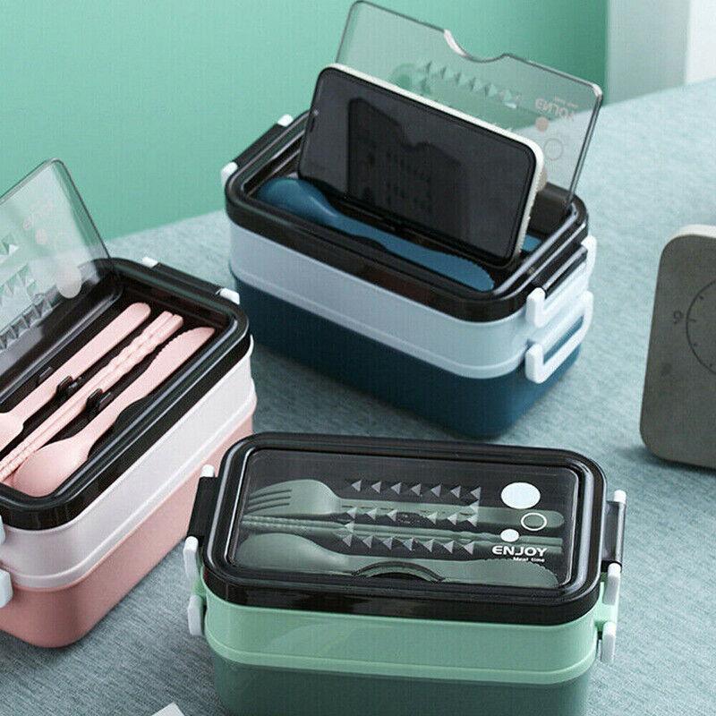 Bento Box Lunch Containers Food Microwave Stainless Portable Dinnerware Au - Pink - SuperSaverAU - view 3