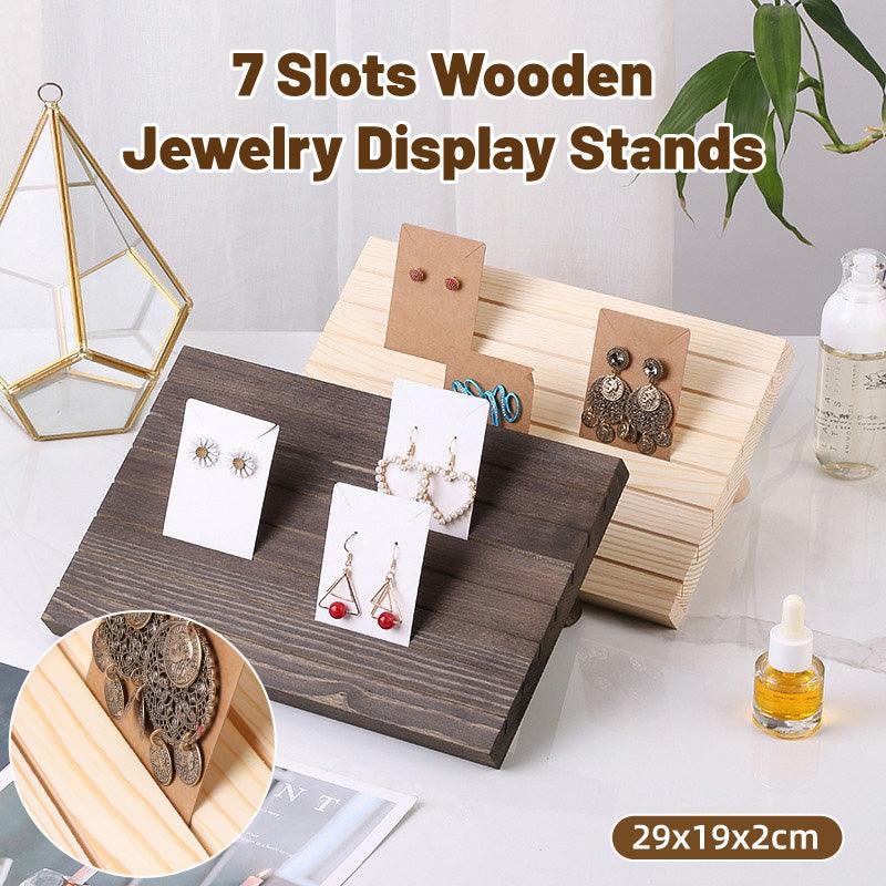 Premium Beige 3 Piece Wooden Earrings and Studs Display Rack Set