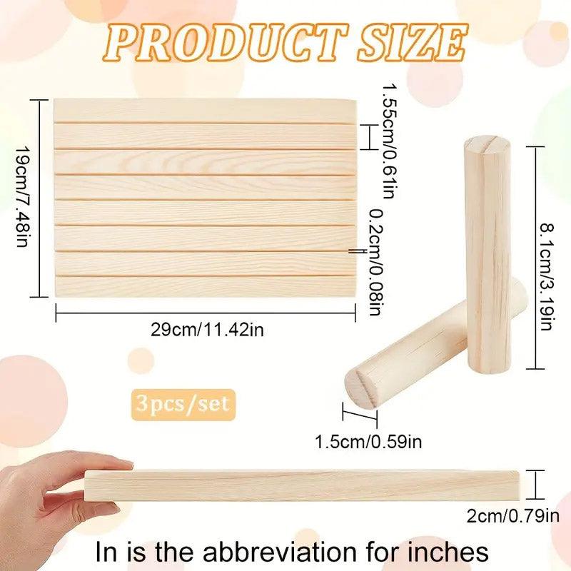 Premium Beige 3 Piece Wooden Earrings and Studs Display Rack Set
