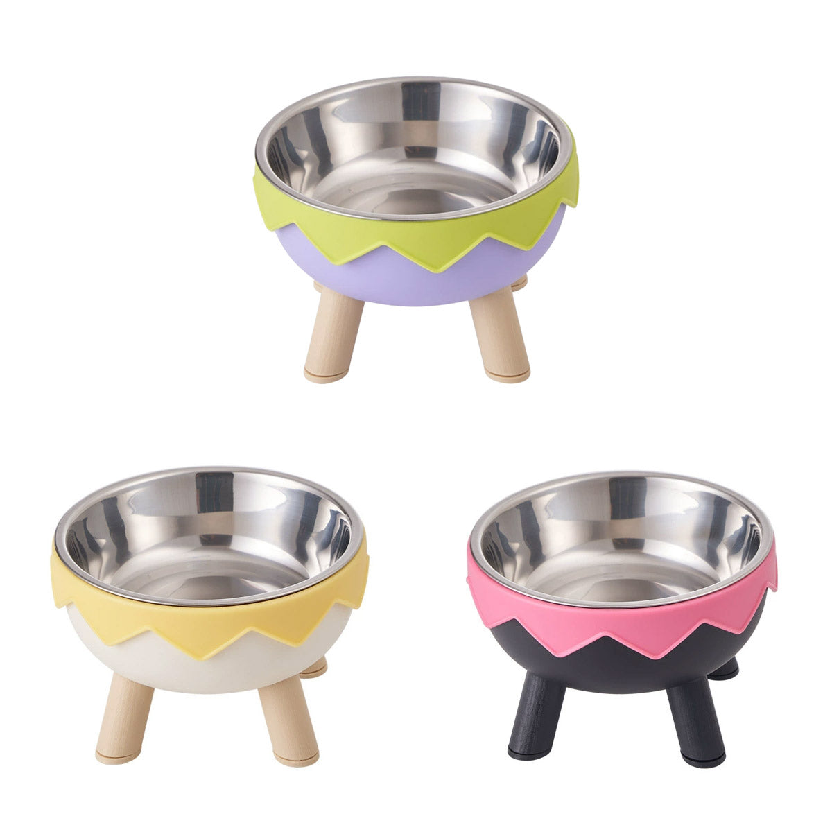Premium Eggshell Raised Pet Bowl with Stainless Steel Insert - Green