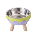 Premium Eggshell Raised Pet Bowl with Stainless Steel Insert - Green