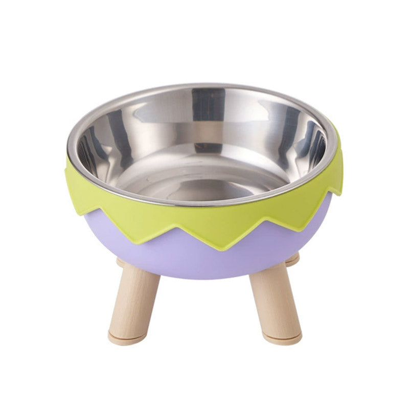 Premium Eggshell Raised Pet Bowl with Stainless Steel Insert - Green