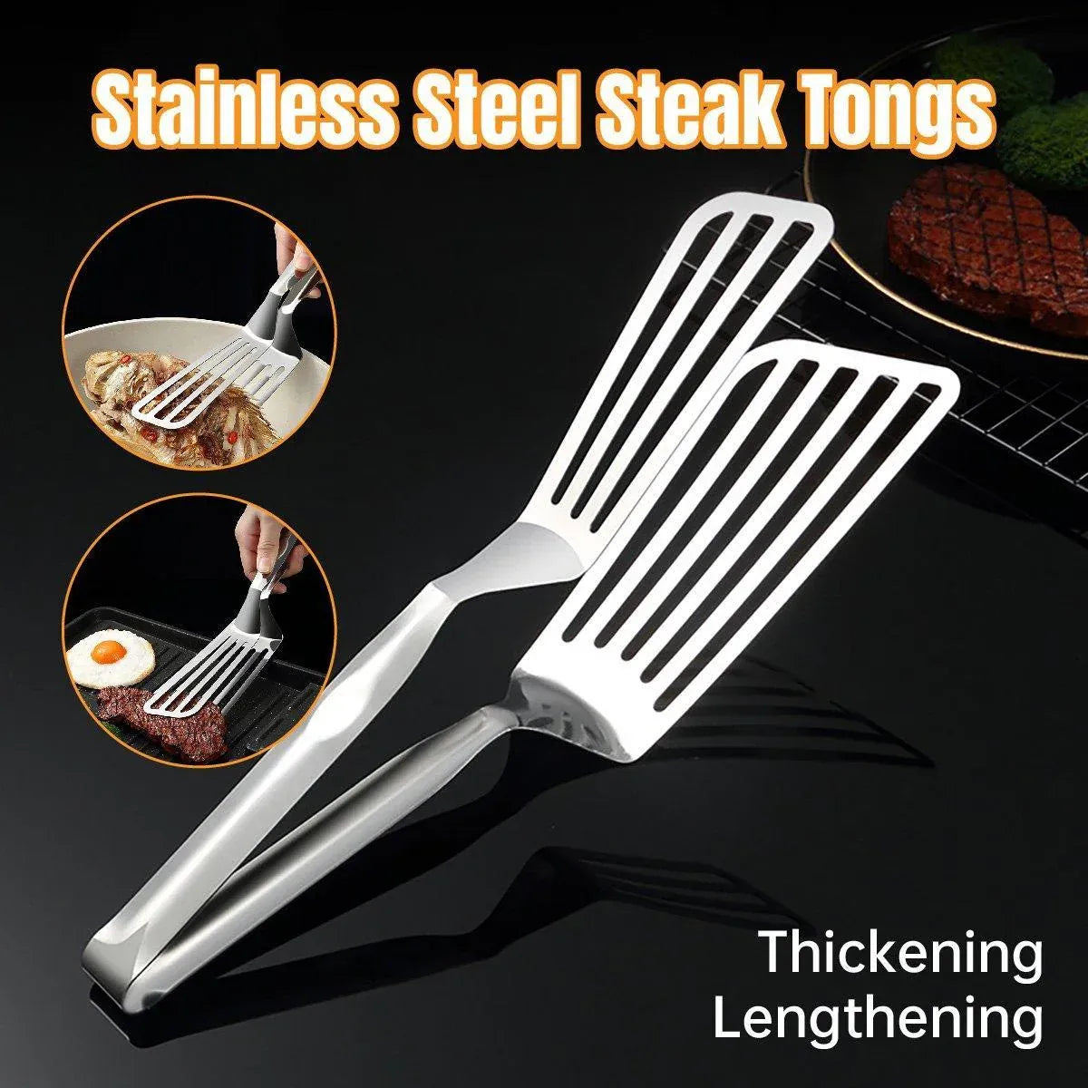 Premium Stainless Steel Steak Tongs – 35cm Hollow Design