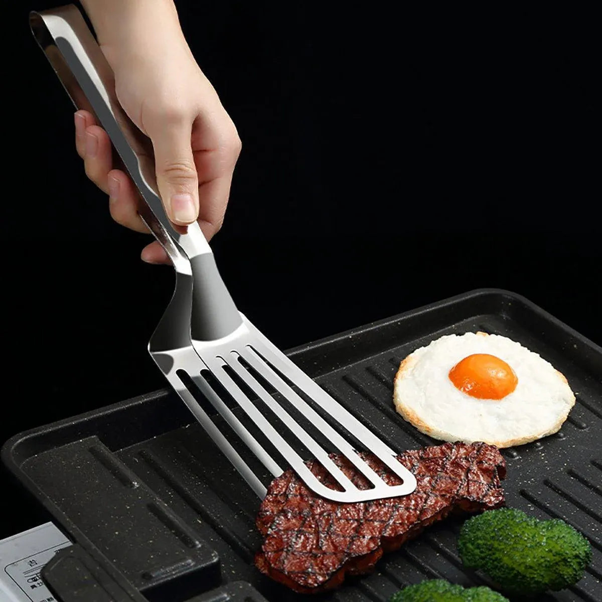 Premium Stainless Steel Steak Tongs – 35cm Hollow Design