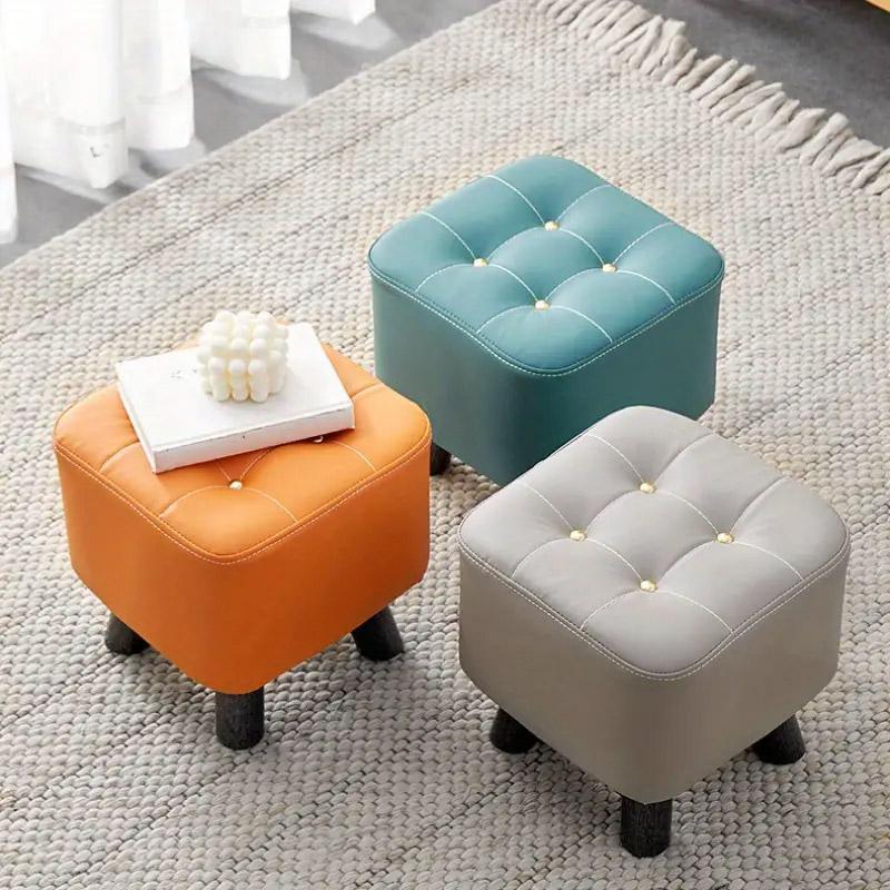 Premium Green Small Shoe Changing Stool Solid Wood Leather Low Seat
