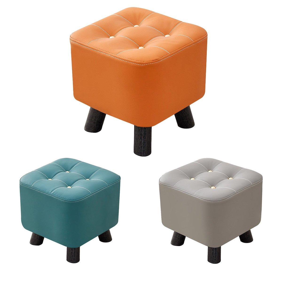 Premium Orange Small Shoe Changing Stool Solid Wood Leather Low Seat