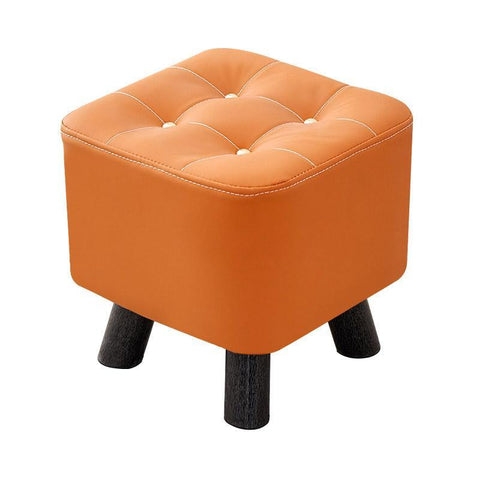 Premium Orange Small Shoe Changing Stool Solid Wood Leather Low Seat