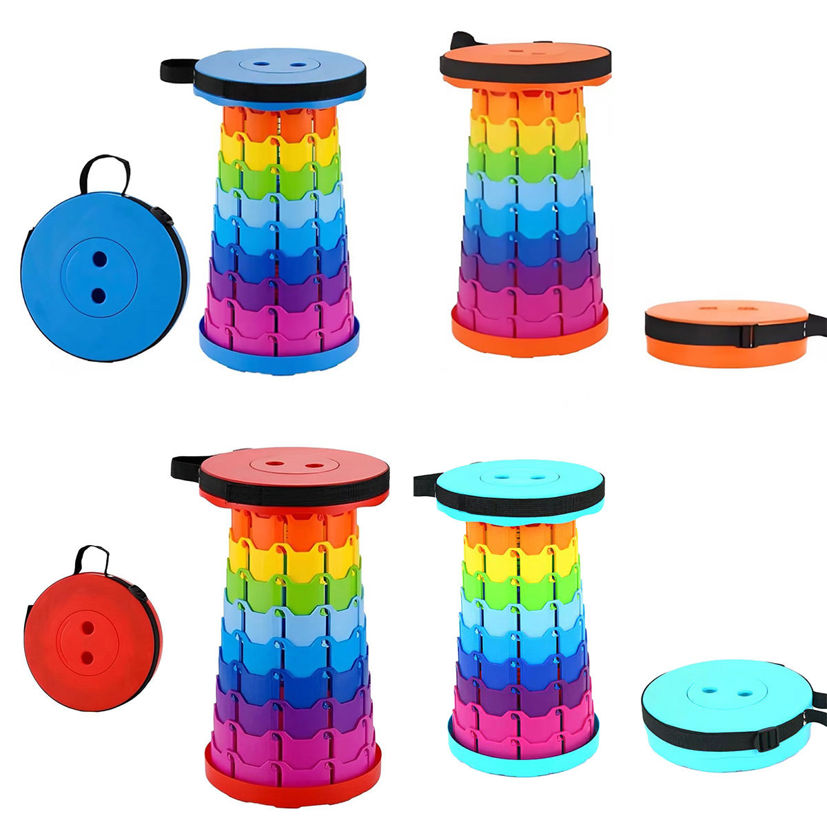 Premium Rainbow Orange Telescopic Folding Stool Adjustable Outdoor Camping Seat