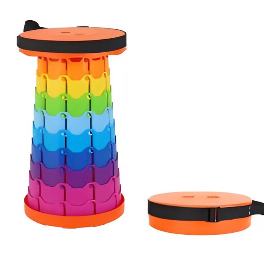 Premium Rainbow Orange Telescopic Folding Stool Adjustable Outdoor Camping Seat