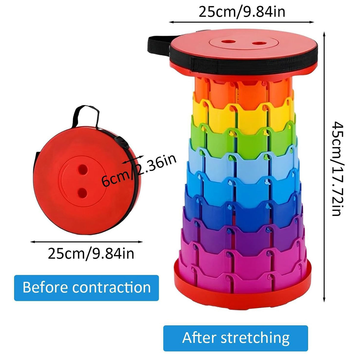 Premium Rainbow Turquoise Telescopic Folding Stool Adjustable Outdoor Camping Seat