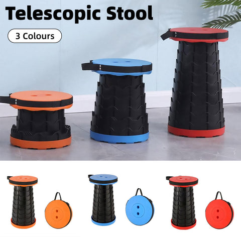 Premium Red Portable Telescopic Folding Stool Compact Retractable Travel Chair