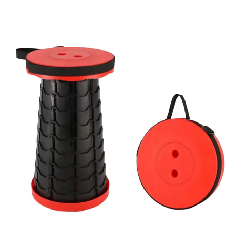 Premium Red Portable Telescopic Folding Stool Compact Retractable Travel Chair