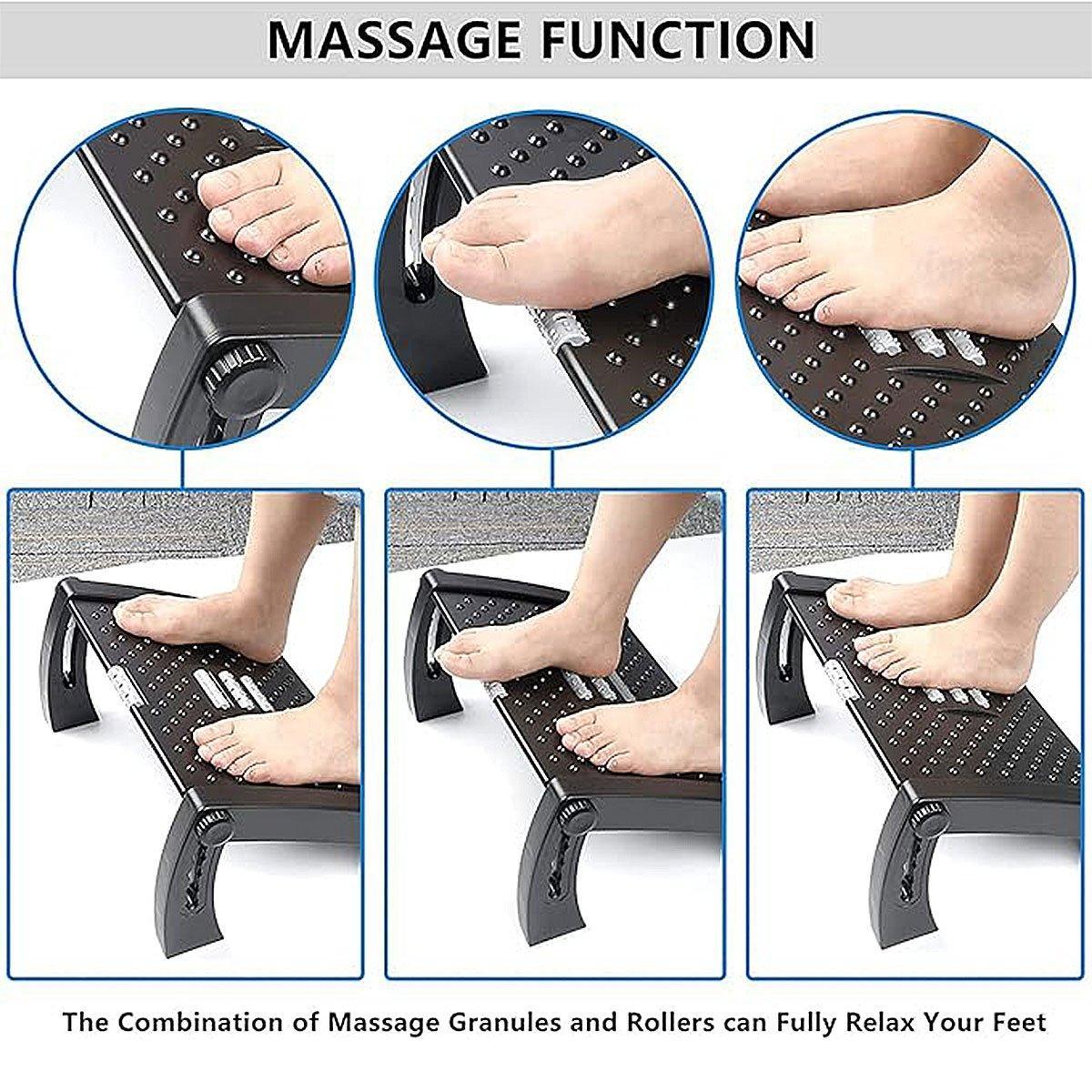 Premium White Adjustable Office Foot Rest Pedal Stool with Massage Rollers