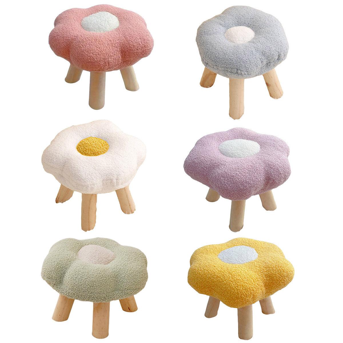Yellow Flower-Shaped Short Stool for Living Room or Entryway
