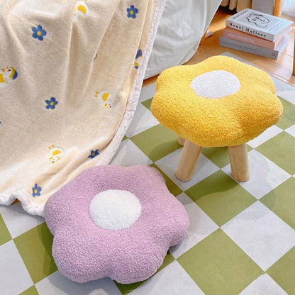 Yellow Flower-Shaped Short Stool for Living Room or Entryway