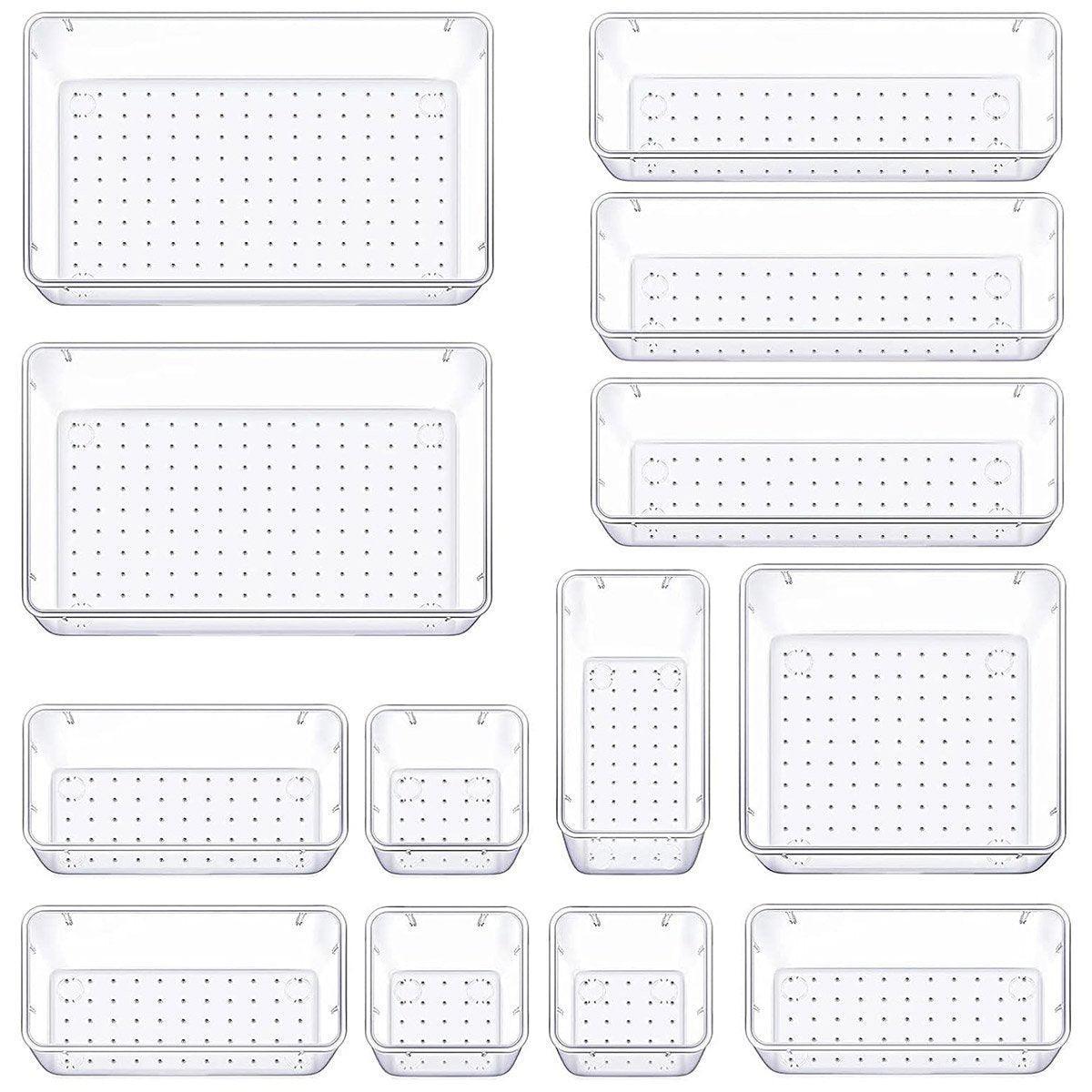Transparent Plastic Drawer Organiser Set Multifunctional Desktop Storage Box - 13PCS