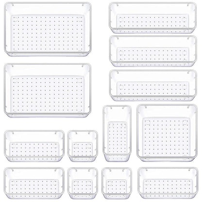 Transparent Plastic Drawer Organiser Set Multifunctional Desktop Storage Box - 13PCS