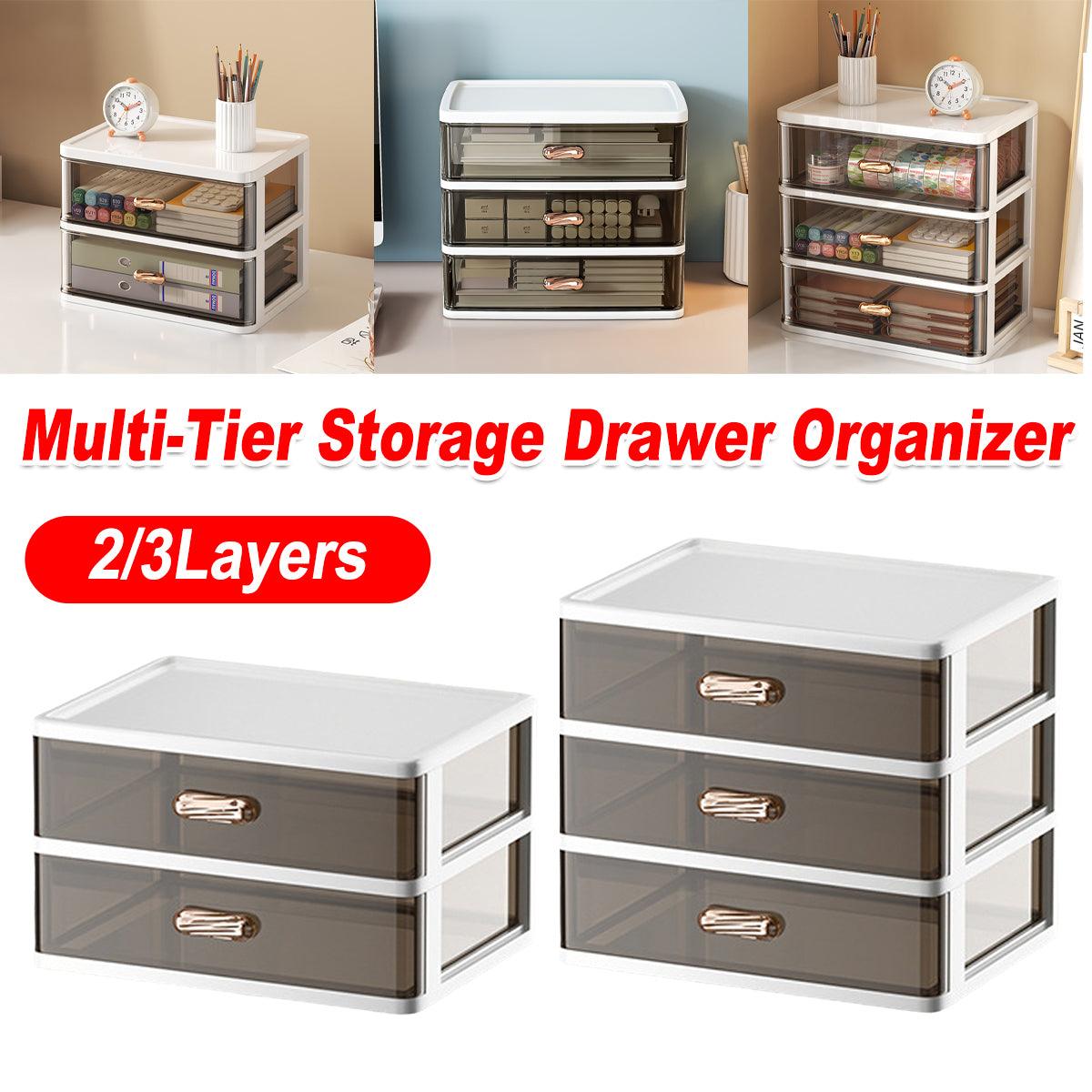 Premium 2 Tier Cosmetic Storage Organiser with Clear Drawers & Gold Handles