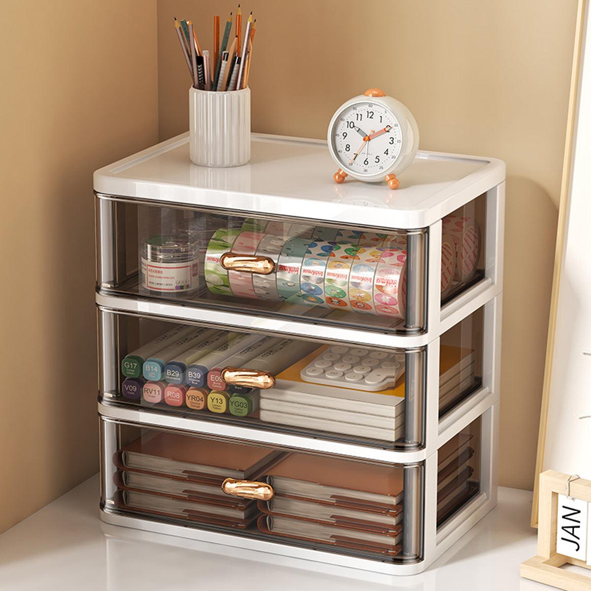 Premium 2 Tier Cosmetic Storage Organiser with Clear Drawers & Gold Handles