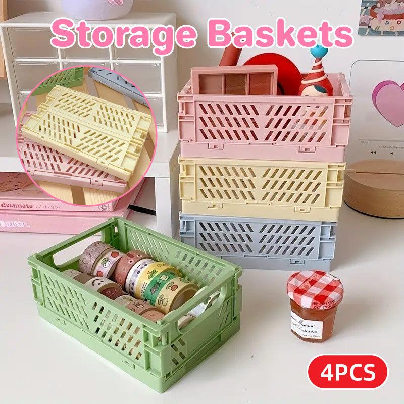 Premium 4 Pack Collapsible Plastic Desktop Storage Baskets Organiser