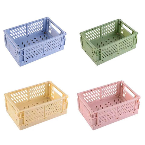 Premium 4 Pack Collapsible Plastic Desktop Storage Baskets Organiser