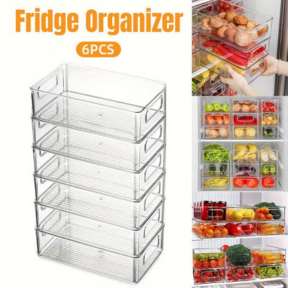 6 Transparent Refrigerator Organizer Boxes for Kitchen Storage