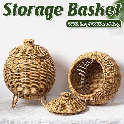 Hand-Woven Storage Basket with Lid - Rustic Organizer