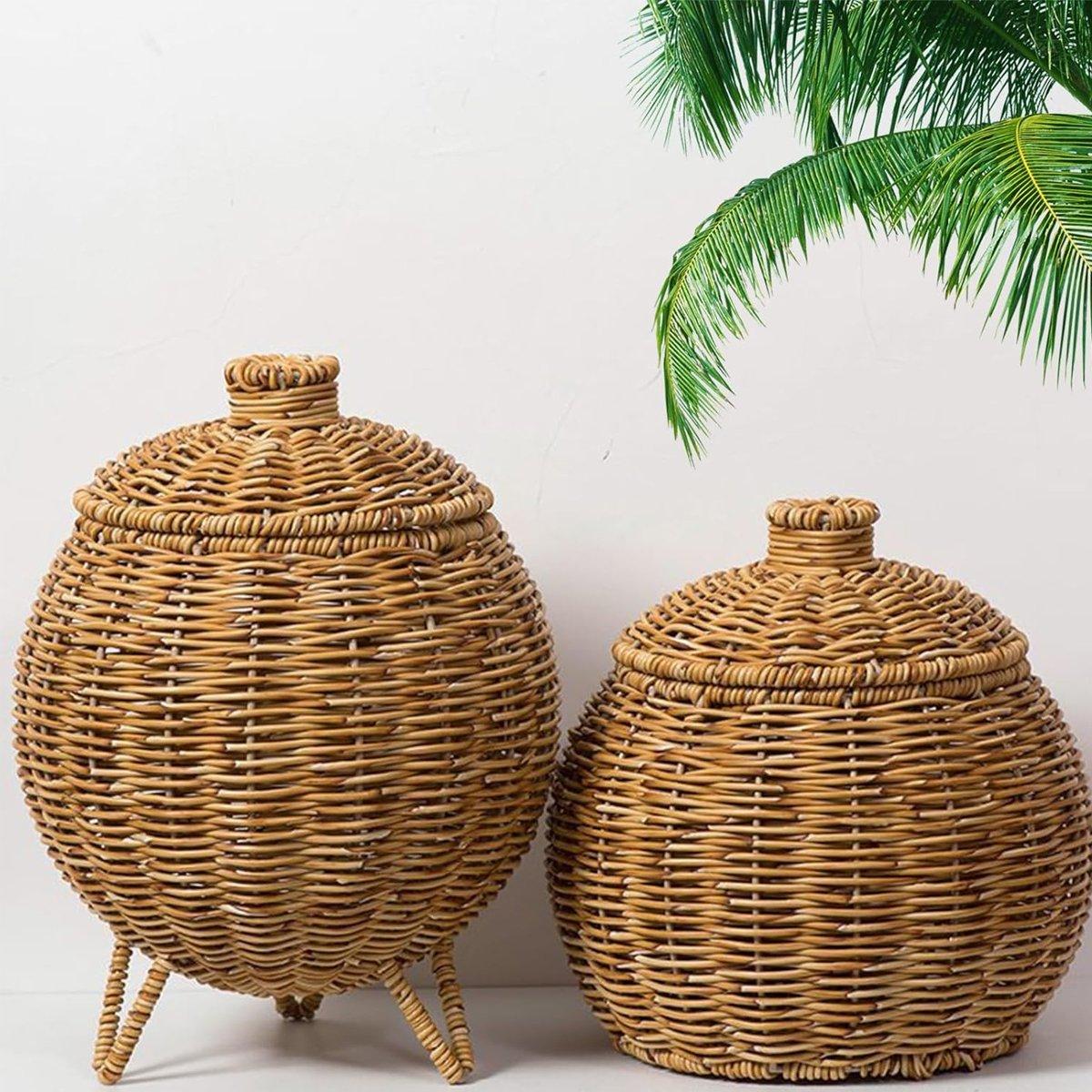 Hand-Woven Storage Basket with Lid - Rustic Organizer