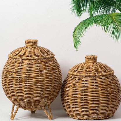 Hand-Woven Storage Basket with Lid - Rustic Organizer