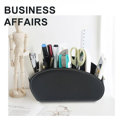 PU Leather Desktop Organizer with 5 Compartments for Office and Home