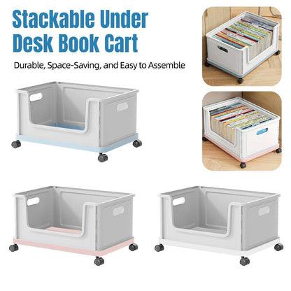 Movable Under Desk Book Storage Box with Wheels - Blue