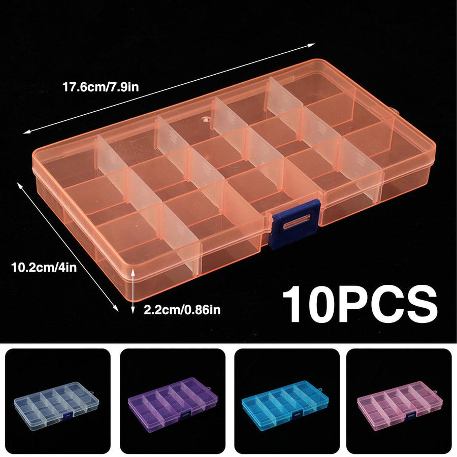 Premium 10 Pack Clear 15 Compartment PP Plastic Craft Bead Storage Boxes