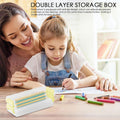 Premium 3pcs Clear 2-Layer Plastic Desktop Storage Boxes Grey Latch 20.5cm
