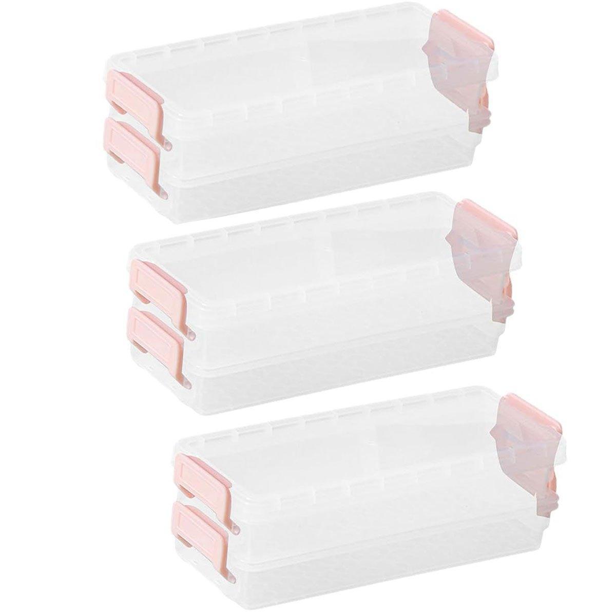 Premium 3pcs Clear 2-Layer Plastic Desktop Storage Boxes Grey Latch 20.5cm