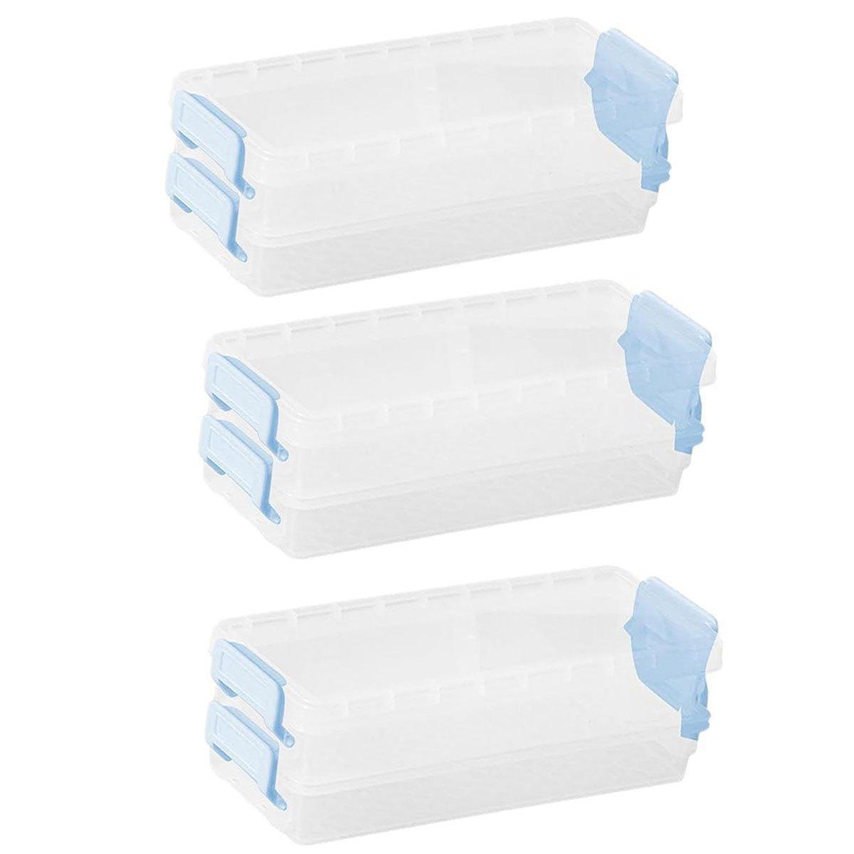Premium 3pcs Clear 2-Layer Plastic Desktop Storage Boxes Yellow Latch 20.5cm