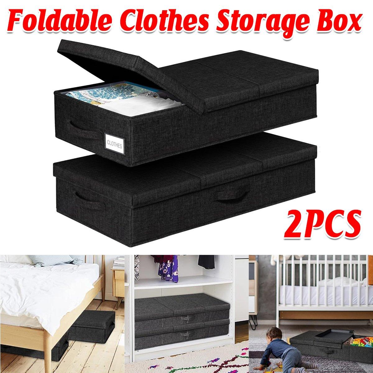 Black Foldable Storage Boxes 31.88 x 16.14 x 5.9 inches, 2PCS with Lid