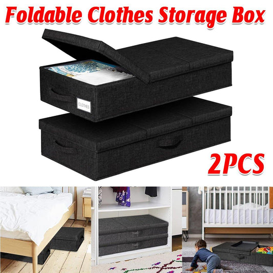 Black Foldable Storage Boxes 31.88 x 16.14 x 5.9 inches, 2PCS with Lid