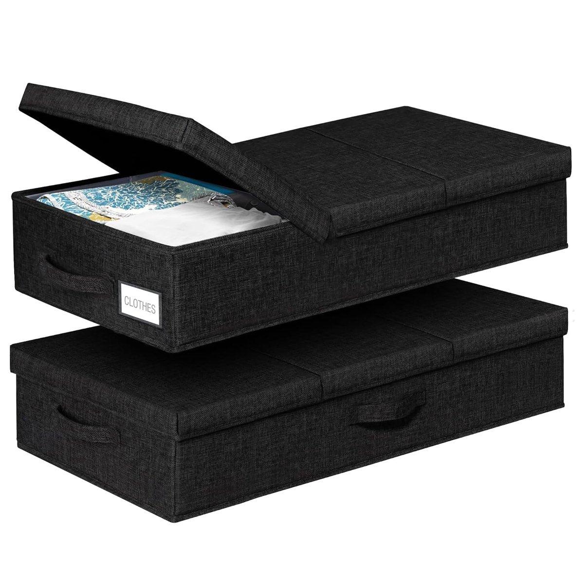 Black Foldable Storage Boxes 31.88 x 16.14 x 5.9 inches, 2PCS with Lid - SuperSaverAU - view 2