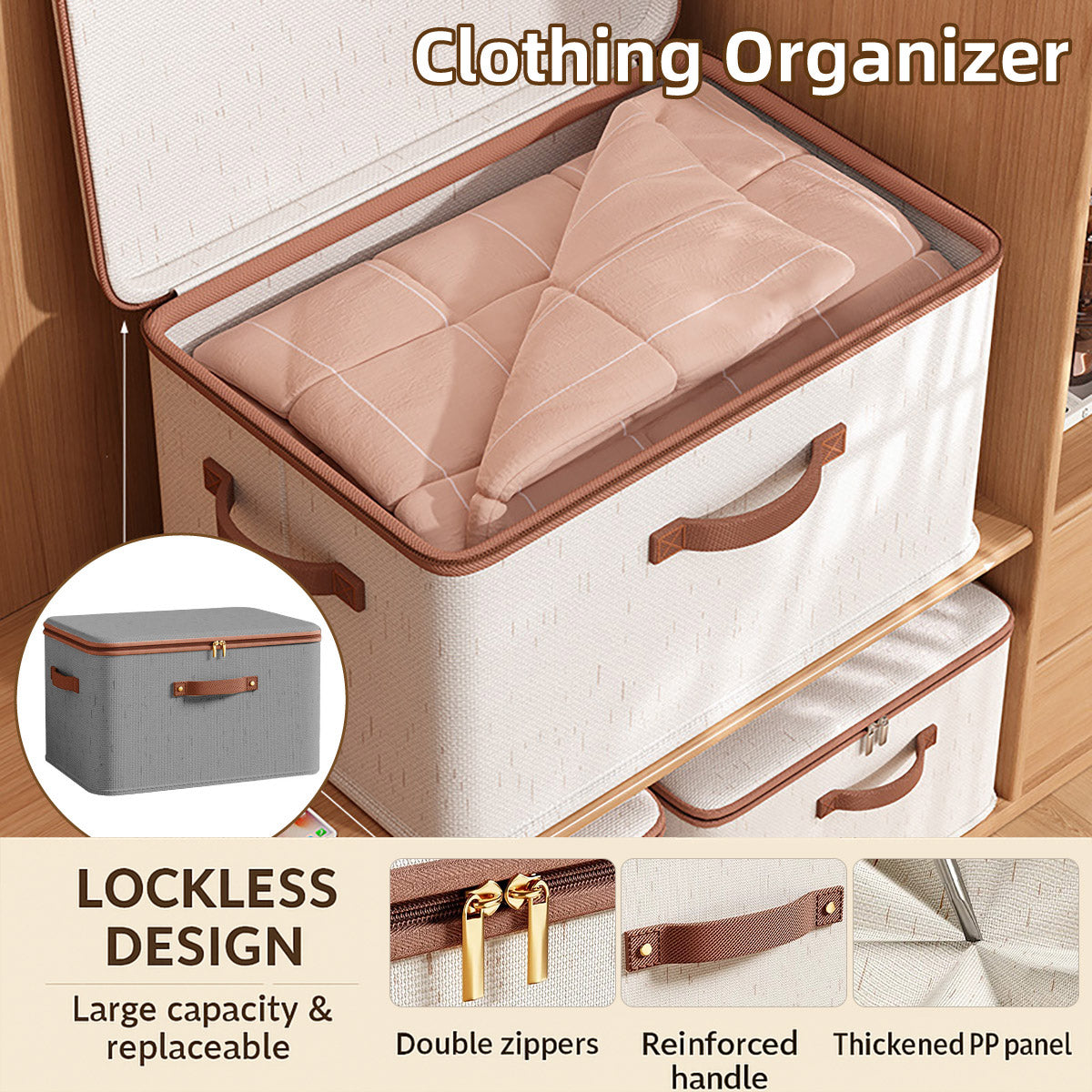 Premium Foldable Clothing Storage Box – Grey with Cover