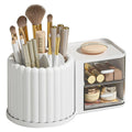Premium Rotating Cosmetic & Pen Holder – White with Dustproof Drawers