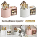 Premium Rotating Cosmetic & Pen Holder – White with Dustproof Drawers