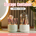 Premium White 360° Dustproof Rotating Cosmetic Brush Storage Box with Clear Lid