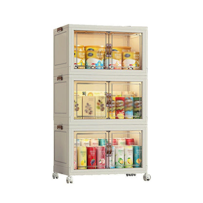 3-Tier Foldable Storage Cabinet with Doors and Wheels