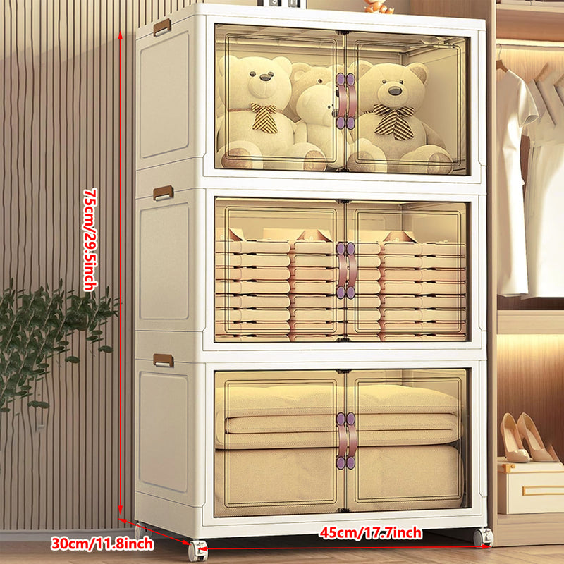 3-Tier Foldable Storage Cabinet with Doors and Wheels - SuperSaverAU - view 3