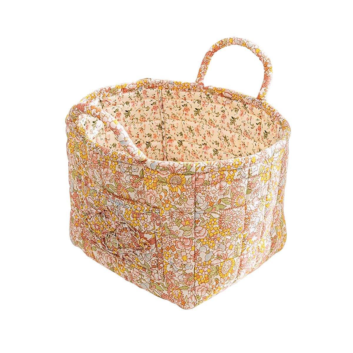Portable Fabric Storage Basket Korean Pastoral Style Organizer for Home Sundries - Floral4
